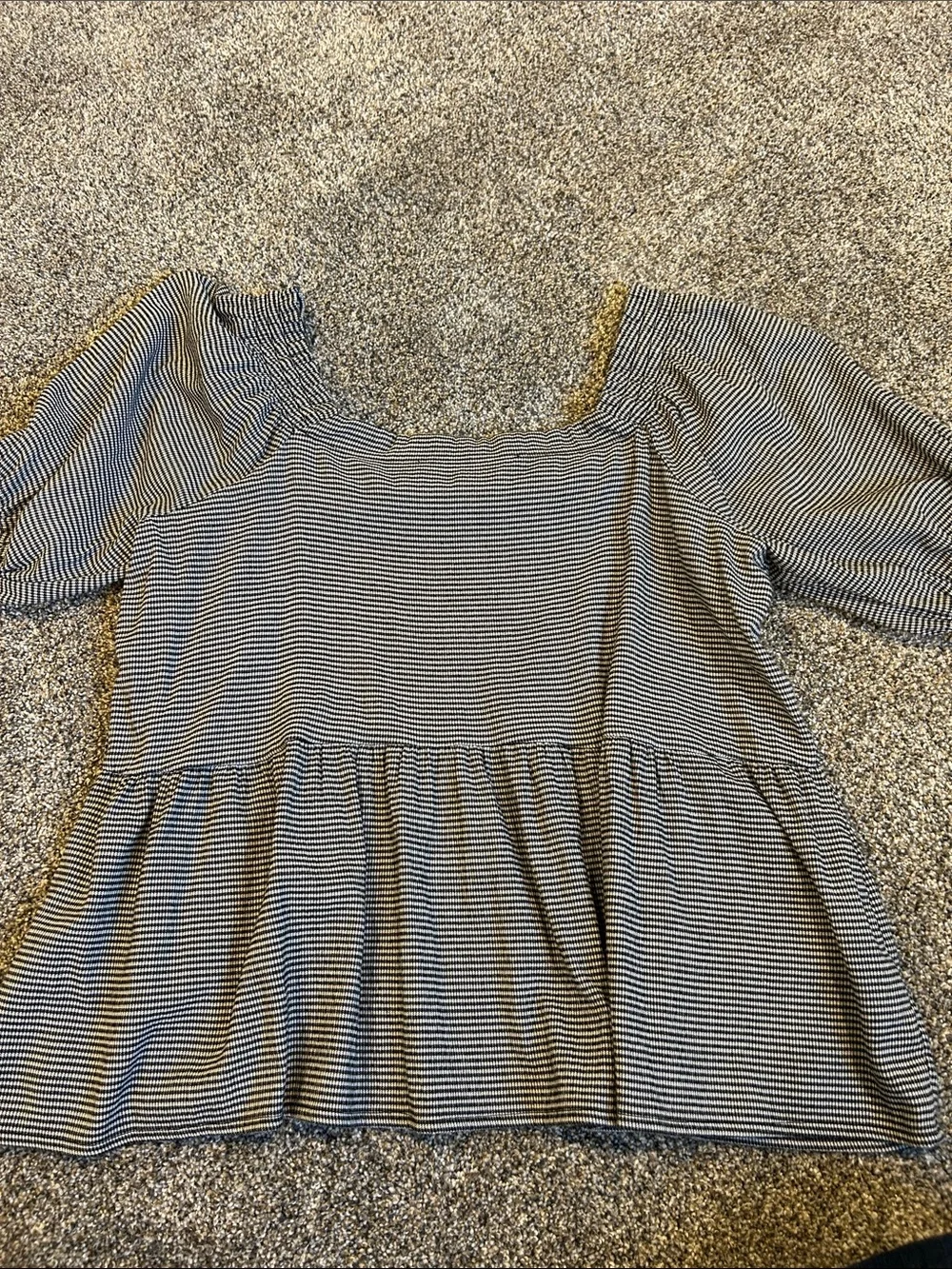 LOFT Black and White Striped Square-Neck Puff Sleeve Peplum Top
